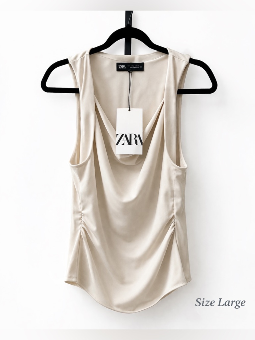 Zara Cream Draped Satin Tank Top